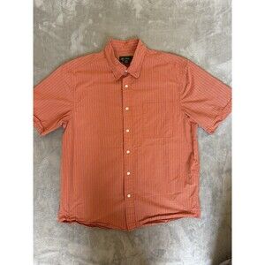 Eddie Bauer Button Up Shirt Mens Size L Orange Plaid Classic Fit Short Sleeve